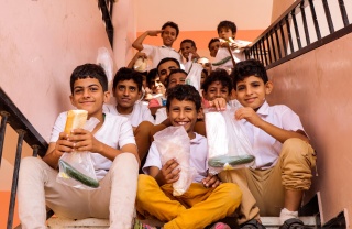 Children enjoying lunch, Yemen