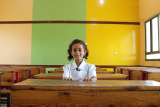 Schoolchild sits in a classroom in Yemen