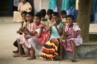 Children gather in India