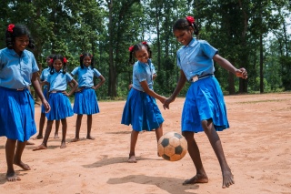 Girls playing football in India