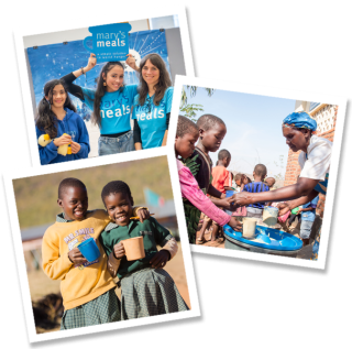 Images of Mary's Meals volunteers and the children we serve